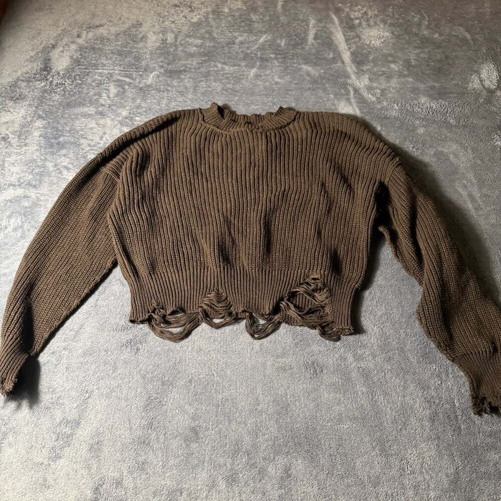 Forever 21 Brown Distressed Cropped Sweater Knit Pullover